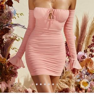 Oh Polly - FEEL THE FRILL
BARDOT RUCHED MESH MINI DRESS IN BLUSH - Size 10 NWT